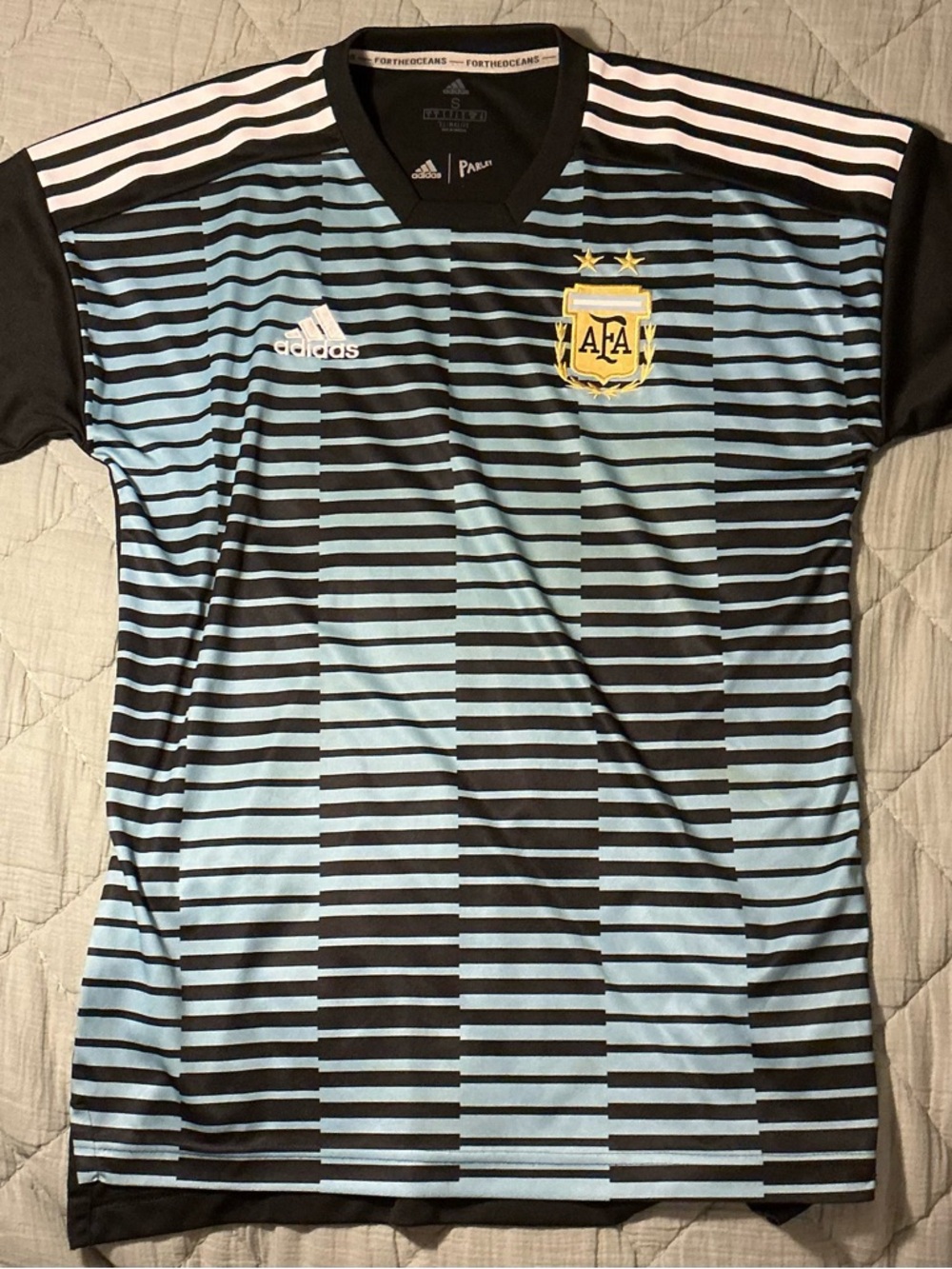 adidas Kids Argentina Striped Soccer Jersey in Blue & Black - Picture 1 of 2
